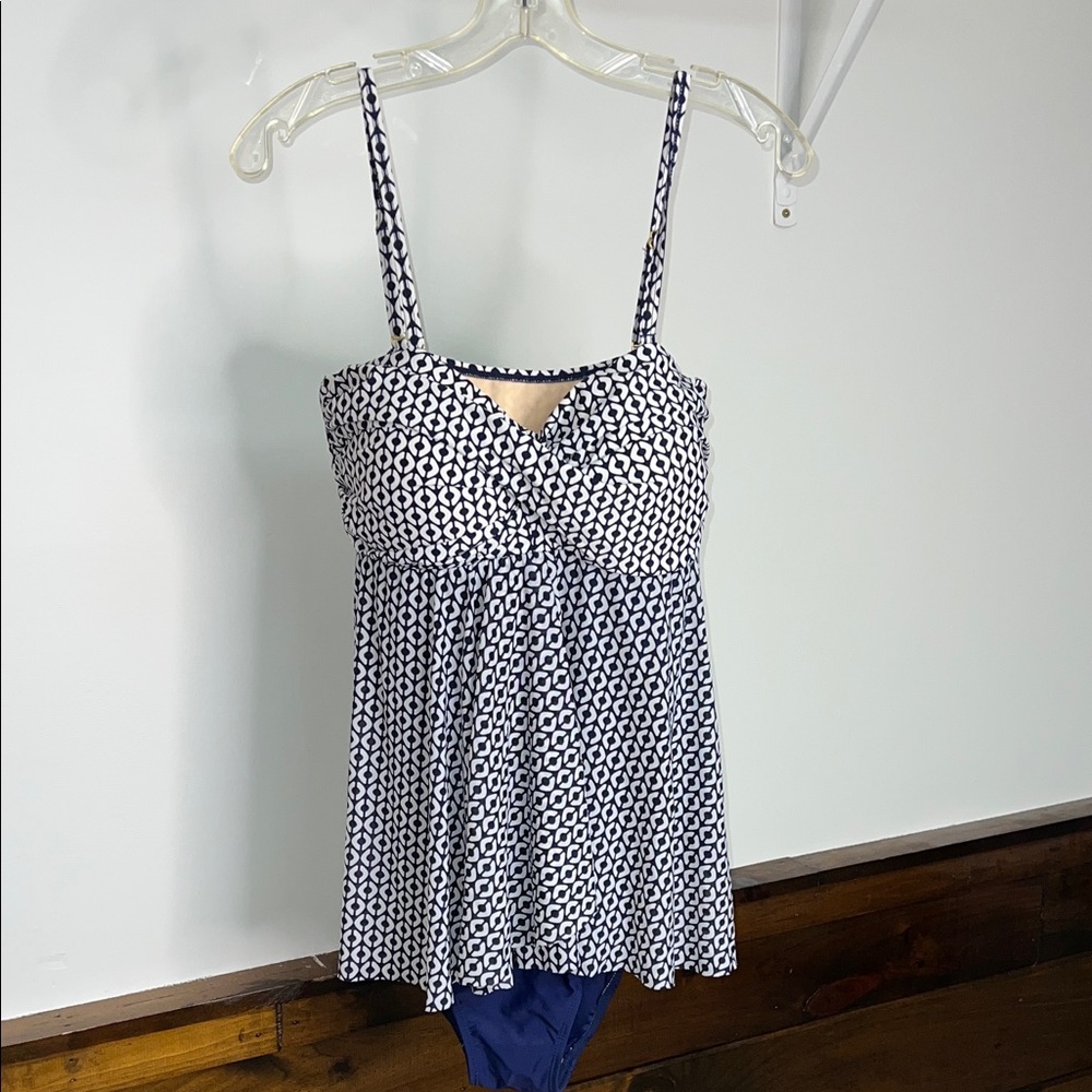 Shore Shapes Navy and White‎ Patterned Swimsuit Dress- 16